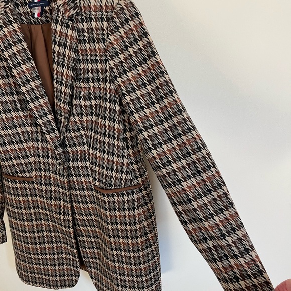 Tommy Hilfiger Women's Classic Preppy Houndstooth Blazer - Brown and Cream sz 6 - Picture 5 of 16